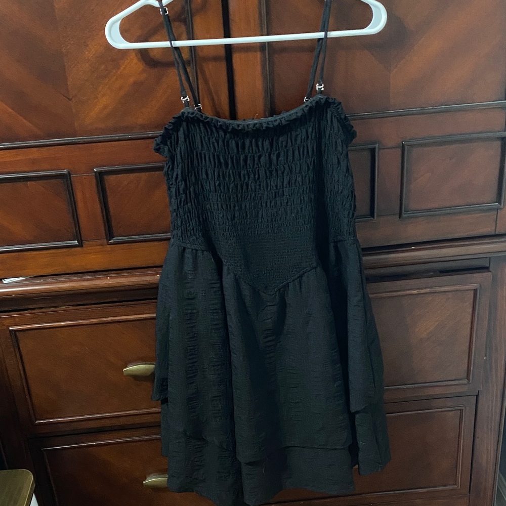 Wild Fable Black Textured Dress with Removable Straps
